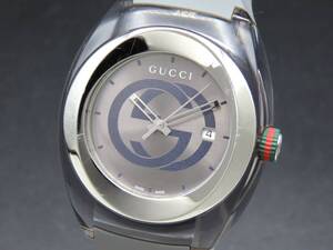 1円～! 稼動品★正規品 GUCCI グッチ 137.1 シンク シェリーライン クォーツ デイト グレーダイヤル 純正ブレス メンズ腕時計 SSCLG2867