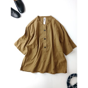 23SS MHL エムエイチエル マーガレットハウエル ORGANIC COTTON SHIRTING オーガニック コットン 半袖 シャツ トップス ブラウン 2