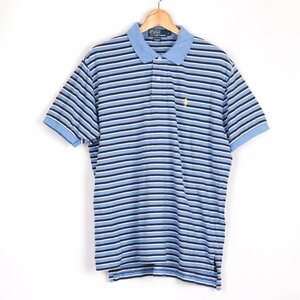 ポロバイラルフローレン 半袖ポロシャツ ボーダー ポニーロゴ トップス コットン100% メンズ Lサイズ ネイビー Polo by Ralph Lauren