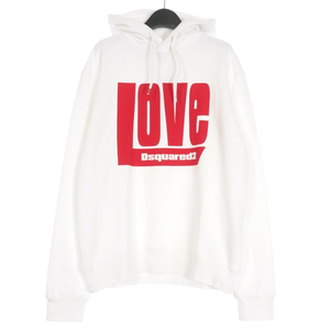 未使用品 ディースクエアード DSQUARED2 22AW D2 LOVE COOL HOODIE ロゴ スウェットパーカー フーディ S ホワイト 白 S71GU0549 国内正規