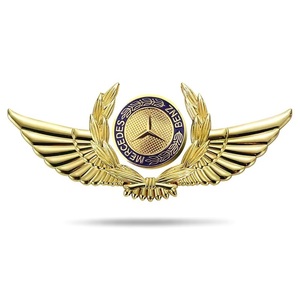 メルセデス・ベンツ BENZ ステッカー エンブレム カバー 車ロゴ 自動車 かんたん粘着 強力粘着　キズ隠し ゴールド パーツ 3D翼型　金属製