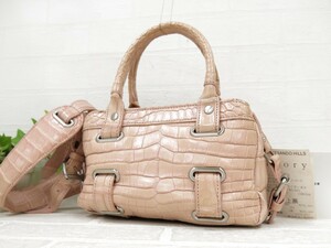 美品◆Theory セオリー◆マット クロコダイル 本 ワニ 革◆2way ハンド ショルダー バッグ◆ピンクベージュ シルバー金具◆斜め掛け◆N9423