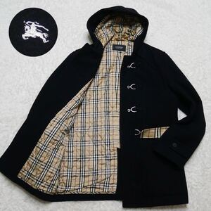 【美品 Lサイズ】 BURBERRY BLACK LABEL バーバリーブラックレーベル ダッフルコート ノバチェック アウター ウール ロゴ刺繍 黒 メンズ