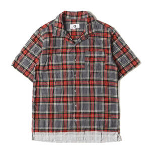 GOOD ENOUGH グッドイナフ 復刻モデル シャーリング オープンカラー チェック 半袖シャツ EDGE LINE CHECK S/S SHIRT レッド グレー S