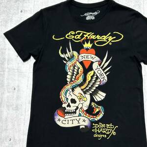 Ed Hardy 両面染み込みプリント ブラック Tシャツ エドハーディー　　スカル 半袖 クルーネック ストリート SOCAL セレカジ 玉10388