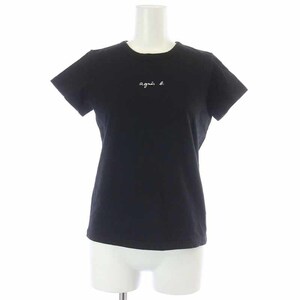 アニエスベー agnes b. Tシャツ カットソー 半袖 ロゴプリント T1 S 黒 ブラック /AT5 レディース