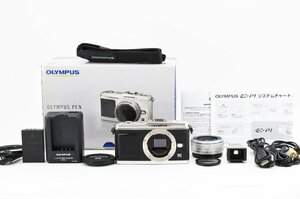 Olympus E-P1 シルバーブラック + 17mm パンケーキレンズ + VF-1 ビューファインダー [美品] 元箱 ストラップ バッテリー 充電器#7980