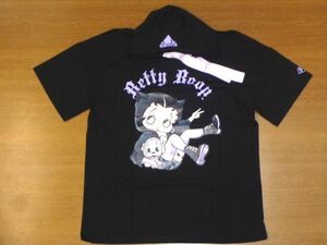 LOW BLOW KNUCKLE ベティ ブープ コラボ Tパーカー/黒M]ロー ブロー ナックル BETTY BOOP 523874 小悪魔/ロング丈 半袖 パーカー Tシャツ