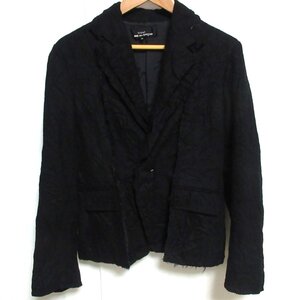 良品 07AW tricot COMME des GARCONS トリココムデギャルソン フェルト ボタンレス センターベント ジャケット ブルゾン M ブラック ◆