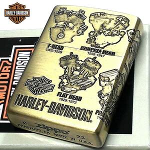 ZIPPO ライター ハーレー ダビッドソン 歴代エンジン かっこいい ジッポ HARLEY-DAVIDSON バイク アンティークゴールド 渋い 彫刻 金