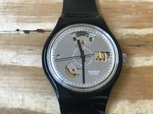 m ネコポスC スウォッチ ①腕時計 Swatch Swiss automatic 23 TWENTY THREE JEWELS 黒 ブラック ※出品時動作確認済、キズや汚れ有、現状品