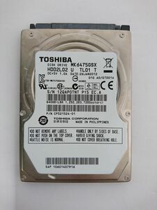 ★ジャンク品★東芝(TOSHIBA) ハードディスク・HDD MK6475GSX/640GB /SATA300 /5400 rpm/2.5インチ ★