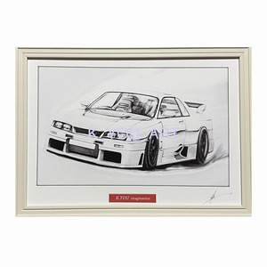 日産 NISSAN スカイライン R33 LM【鉛筆画】名車 旧車 イラスト A4サイズ 額付き サイン入り