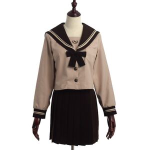 新品未使用 セーラー服 大きいサイズ 3L コスプレ コスプレ衣装 レディース 長袖 ブラウン ミニ丈 プリーツスカート