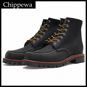 送料無料 新品 USA製 CHIPPEWA チペワ 1901M62 ホーウィン社 ラフアウト フルグレイン モックトゥ ラギッド フィールド ブーツ 黒 US9D ①