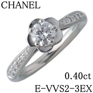 シャネル ダイヤ リング カメリア ダイヤ0.40ct E-VVS2-3EX #49 Pt950 GIAレポート 箱 新品仕上げ済 CHANEL【20029】