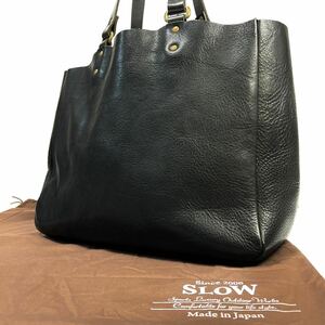 《美品》SLOW スロウ ボーノ bono tote bag width type/栃木レザー シボ革/トートバッグ ビジネスバッグ/A4 PC収納 大容量/黒 インナー袋