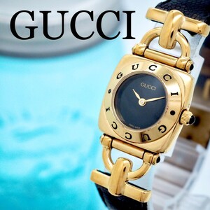 93 GUCCI レディース腕時計 6300L ゴールド ブラック アンティーク