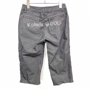 Kolwin コルウィン 9号 M レディース 若干薄手 ゴルフ クロップドパンツ ストライプ 綿×ポリエステル×ポリウレタン チャコールグレー系