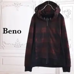 ビーノ『Beno』パーカー／ジャンパー【M】レッド　フード 収納　チェック　総柄