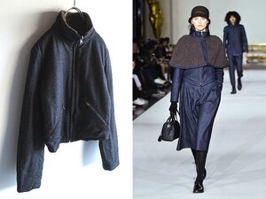 コレクション使用同型 agnes b. アニエスベー 2019AW 裏ボア コットンウール ジップジャケット ブルゾン 36 インディゴ 紺 ブルガリア製