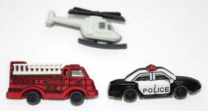 ボタン　乗り物デザイン６個セット　パトカー、消防車、ヘリコプター、海賊デザイン