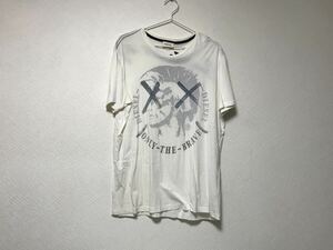 本物ディーゼルDIESELコットンプリント半袖Tシャツメンズサーフアメカジミリタリーワークビジネススーツモードゴルフ白ホワイトXLインド製