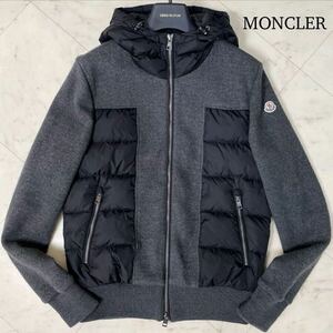 極美品/L相当☆ MONCLER モンクレール MAGLIA CARDIGAN ウール切替 ダウンジャケット パーカー ブルゾン Wジップ マグリア グレー メンズ