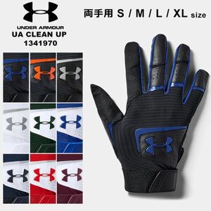 新品 未使用 1円スタート アンダーアーマー バッティンググローブ 両手 メンズ 革手袋 野球 UNDER ARMOUR 1341970 青 ホワイト SMサイズ