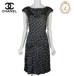 【返品可】CHANEL シャネル ココマーク プリーツ ワンピース ドレス トップス スカート 36 黒 ブランド アパレル 中古 中古品-非常に良い