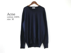 ☆Acneアクネ☆長袖ニット☆NAVY☆Mサイズ☆コットン素材☆クルーネック☆