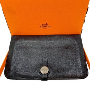 【中古】エルメス HERMES レディース ドゴンデュオ GM 長財布 D刻印　ブラック　黒