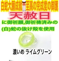 濃いめライム✨細✨第4チャクラ✨蛇の抜け殻✨白蛇の指輪お守り【天赦日ご祈祷済】A