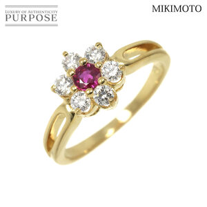 ミキモト MIKIMOTO 6.5号 リング ルビー 0.17ct ダイヤ 0.24ct K18 YG イエローゴールド 750 指輪 Ruby Ring 90260085