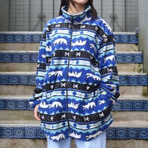 USA VINTAGE POLAREDGE WHITE BEAR DESIGN FLEECE ZIP UP JACKET/アメリカ古着シロクマデザインフリースジップアップジャケット