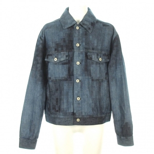ロエベ LOEWE Gジャン/デニムジャケット サイズ46 L ピクセレイテッドジャケット 綿、子牛革 ブルー×ネイビー メンズ ジャケット