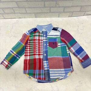 超美品 ポロ ラルフローレン 長袖シャツ チェック マルチカラー 綿100% キッズ 子供服 男の子 サイズ2/2T