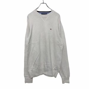 TOMMY HILFIGER コットン ニット セーター S ホワイト トミーヒルフィガー ロゴ 古着卸 アメリカ仕入 a509-5746