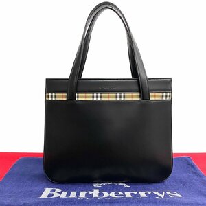 未使用保管品 BURBERRY バーバリー ノバチェック ロゴ カーフレザー キャンバス ハンドバッグ ミニ トートバッグ ブラック 34447