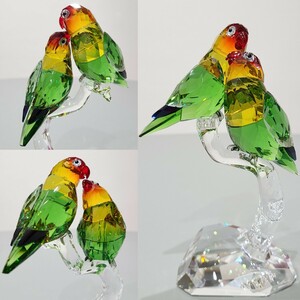 e☆ SWAROVSKI スワロフスキー ラブバード 5379552 ボタンインコ クリスタル インテリア フィギュリン 置物 高さ16cm オブジェ 状態良