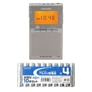 まとめ得 TOSHIBA ワイドFM/AMポケットラジオ + アルカリ乾電池 単4形10本パックセット TY-SPR6-N+HDLR03/1.5V10P x [2個] /l