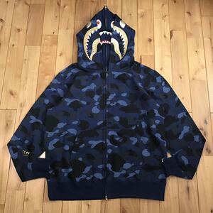 ★2XL★ Blue camo ダブル シャーク パーカー Double shark full zip hoodie a bathing ape BAPE エイプ ベイプ 迷彩 ブルーカモ XXL wg3