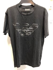 ◆エンポリオアルマーニ イーグルロゴ Tシャツ 半袖 丸首 クルーネック Sサイズ ブラック 3L1TFM 1JPZZ メンズ 中古◆11990★