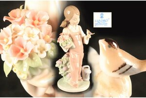 [URA]LLADRO/リヤドロ/小鳥と話す少女#1005217/高さ18cm/フィギュリン/10-6-45　(検索)骨董/陶器/人形/陶人形/フィギュア