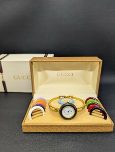 稼働品 1円スタート！ 美品【GUCCI チェンジベゼルウォッチ 1100-L 腕時計】グッチ レディース ブランド ウォッチ 時計 アンティーク 箱付