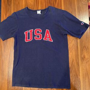 Champion チャンピオン リバース ウィーブ プリント Tee size M ヘビーウエイト スエット シャツ トレーナー パーカ 紺 navy 復刻 USA 半袖