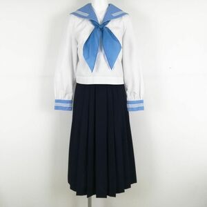 1円 セーラー服 スカート スカーフ 上下3点セット 中間服 白3本線 女子 学生服 高知学園中学高校 白 制服 中古 ランクC NA8474