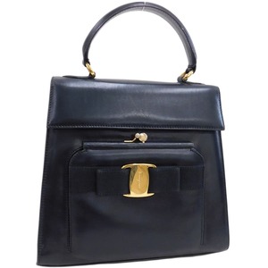 1円 ■ 美品 フェラガモ ハンドバッグ ブラック系 レザー ヴァラリボン レディース Salvatore Ferragamo ■E.Buml.oR-25