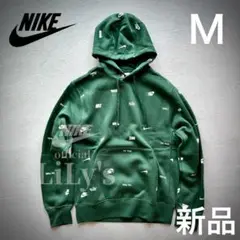 3新品未使用　NIKEパーカー　Ｍサイズ　ロゴ総柄　スウォッシュ　グリーン　緑