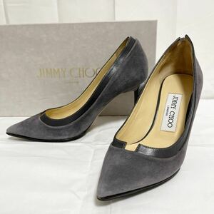 和206★ 箱付き JIMMY CHOO ジミーチュウ パンプス ヒール スエードレザー シューズ 34 レディース グレー イタリア製